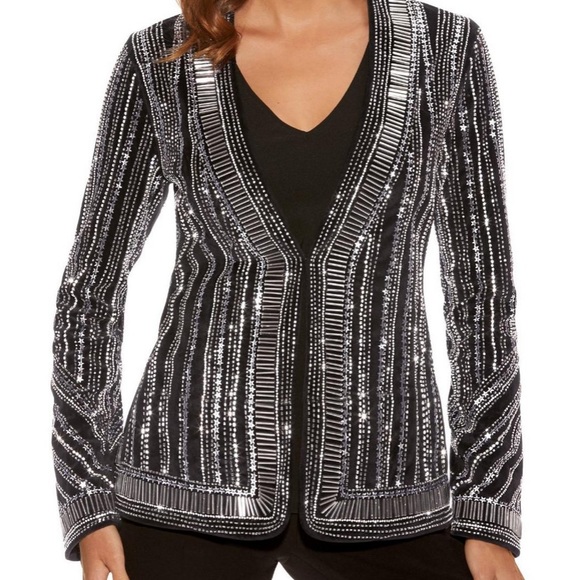 Boston Proper Embellished Velvet Striped Jacket